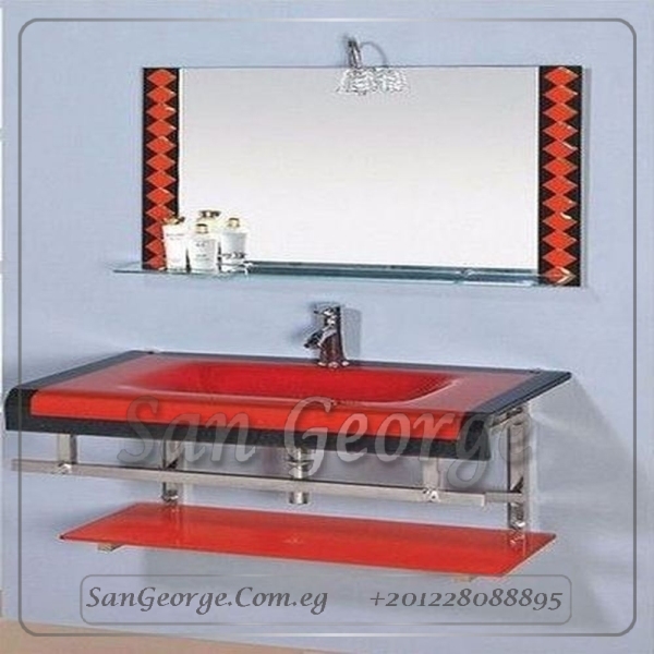 حوض حمام زجاج 9060 احمر × اسود 60 سم معلقه من San George Design
