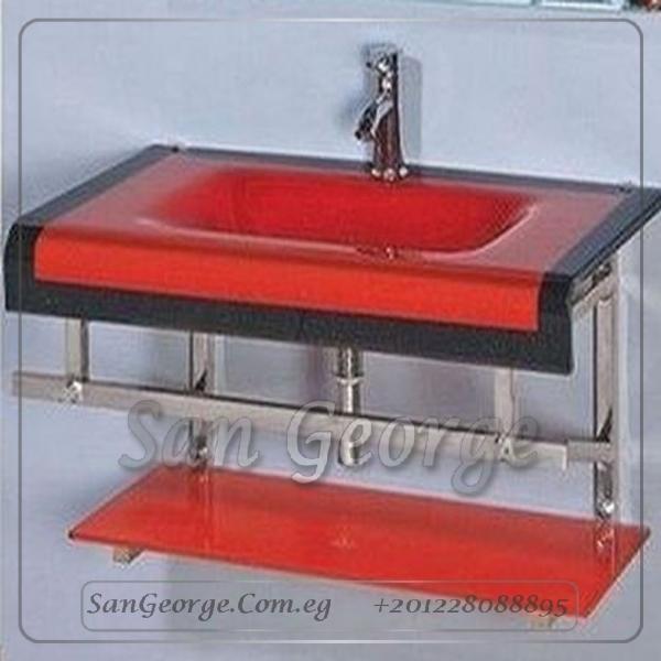 حوض حمام زجاج 9060 احمر × اسود 60 سم معلقه من San George Design