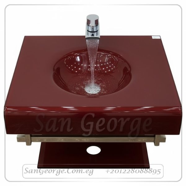 مجموعة حمام زجاج 9080 احمر 80 سم معلقه  من San George Design