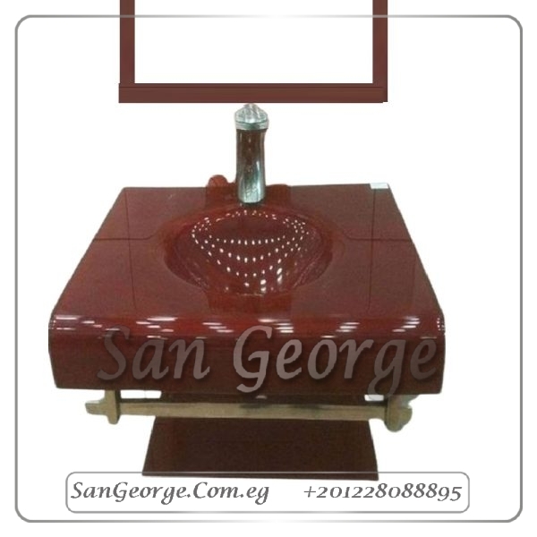 مجموعة حمام زجاج 9080 احمر 80 سم معلقه من San George Design