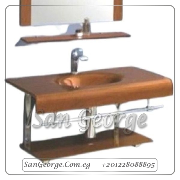 حوض حمام زجاج 90 بني خشب غامق 80 سم معلقه من San George Design