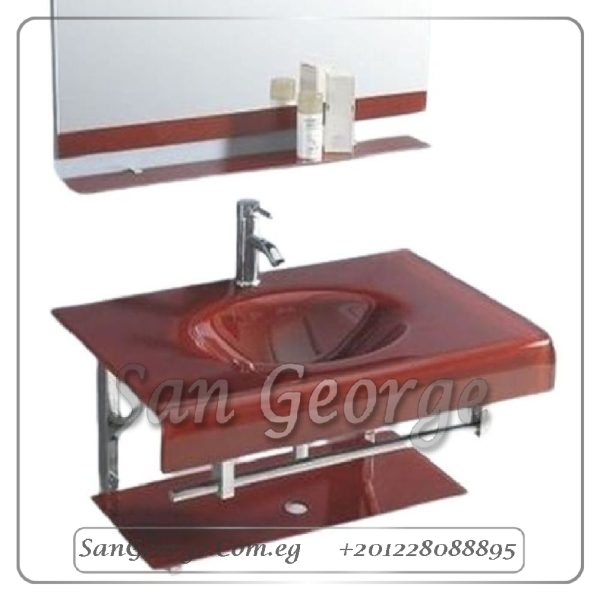 90 Wood Red وحده حوض حمام احمر خشب زجاج 60 سم معلقه من San George Design