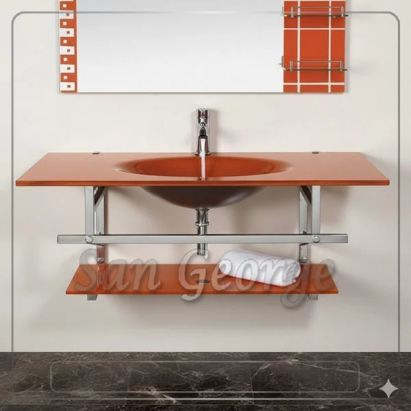 مجموعة حوض زجاج 93 احمر 80 سم معلقه  من San George Design