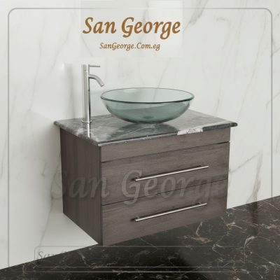 وحده حمام موبيليا خشب معلق حوض زجاج 60 سم Br-Mar-Blk-006