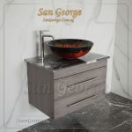 Marble Vanity Unit Glass Basin Wood Br-Mar-Blk-024