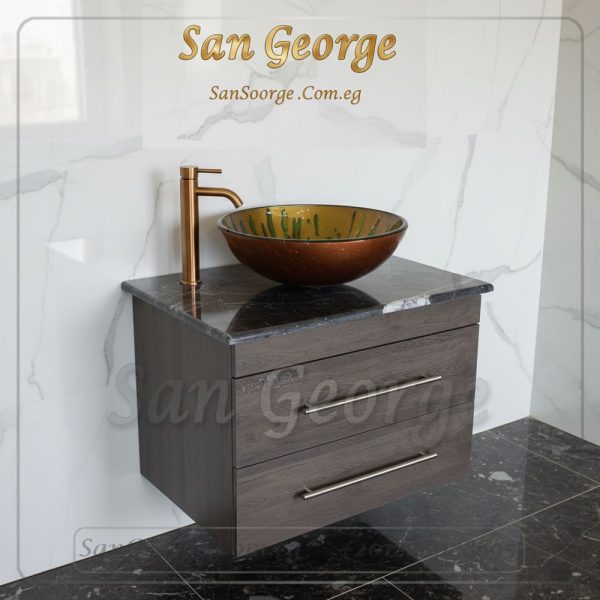 Wooden Real Stone Marble Vanity Unit Vessel Sink Br-Mar-Blk-029