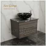 Marble Vanity Unit Glass Basin Wood Br-Mar-Blk-045