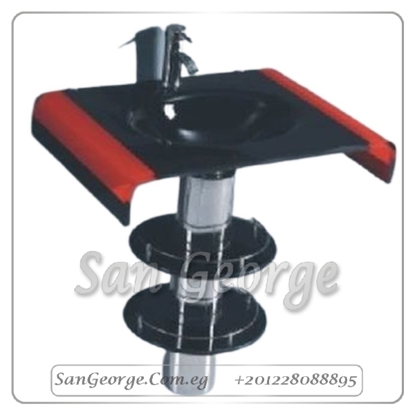 مجموعة حمام زجاج 2209 احمر×اسود 70 سم على الارض من San George Design