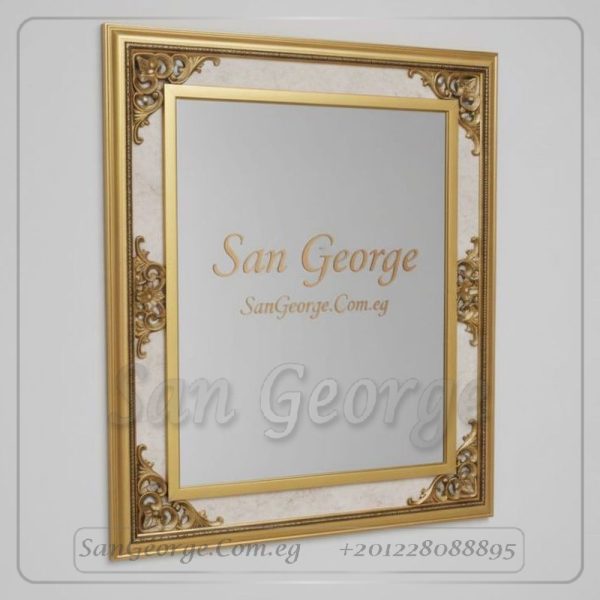 مرآة حمام بإطار رخامي فني مضيء 80×60 سم (Illuminated Artistic Marble Frame Mirror 80x60 cm)
