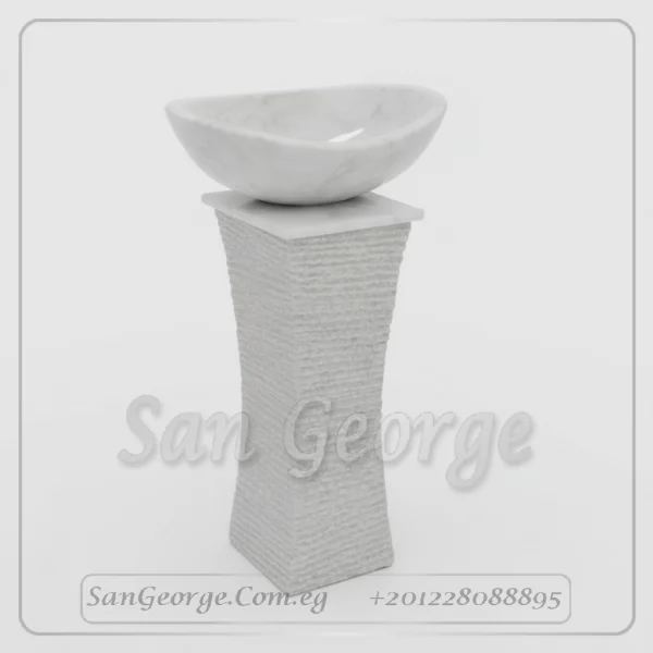 حوض رخام طبيعي مزخرف ابيض Hand Made من San George Design