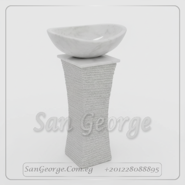 حوض رخام طبيعي مزخرف ابيض Hand Made من San George Design