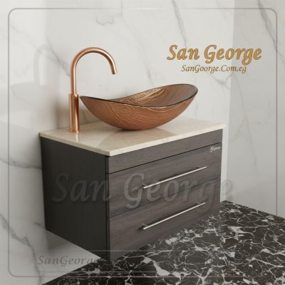 وحده خشب حمام معلق حوض زجاج 60 سم Br-Mar-Bg-014 حوض كبير بيضاوي