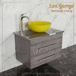 Marble Vanity Unit Glass Basin Wood Br-Mar-Blk-010