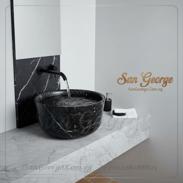 حوض رخام طبيعي كونتر توب Bl-09 اسود | San George Design