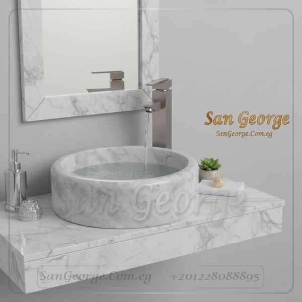 حوض رخام طبيعي أبيض كارارا مودرن مقاس 40x40 | San George Design