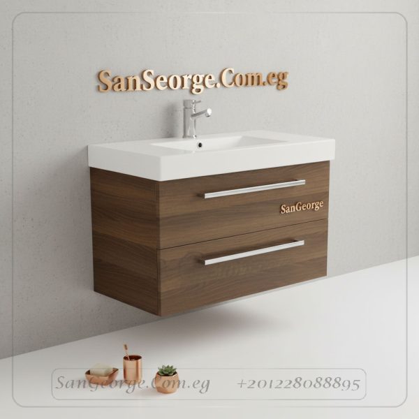 وحده حوض بورديوم بني مط 60 سم معلقه 2 درج مع حوض ديورافيت أبيض