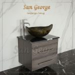 Marble Vanity Unit Glass Basin Wood Br-Mar-Blk-017