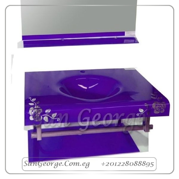 وحده حوض حمام 80 سم دارك موف زجاج San George Design مستورد مع ارفف و مرايا هديه