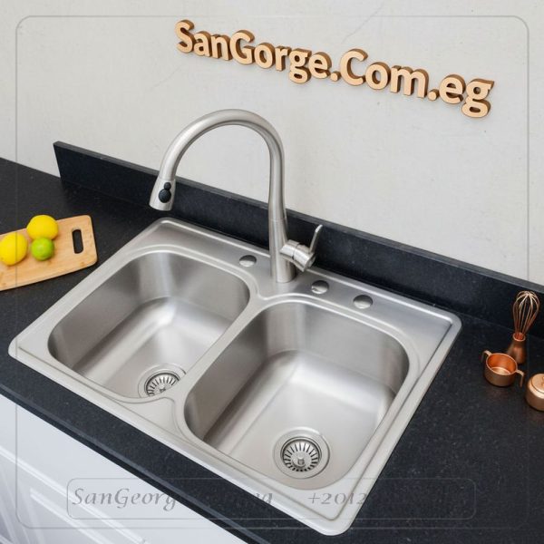 حوض 2 عين مميز 80× 50 ستانلس ستيل مستورد