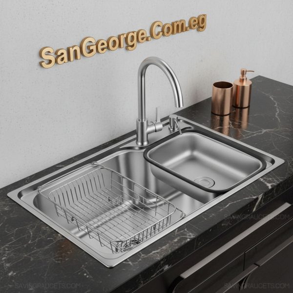 حوض 2 عين مميز 90 × 48 ستانلس ستيل مستورد