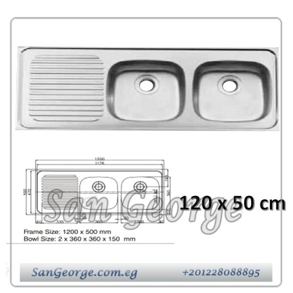 حوض مطبخ 120 × 50 سم 2 عين من نوفا