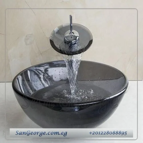 حوض حمام وحده موبيليا خشب معلق 60 سم حوض زجاج Br-Mar-Blk-005