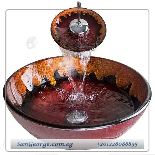 Marble Vanity Unit Glass Basin Wood Br-Mar-Blk-066