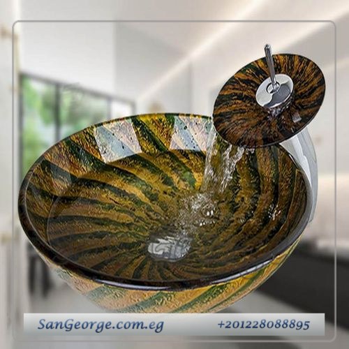 حوض حمام وحده موبيليا خشب معلق 60 سم حوض زجاج Br-Mar-Blk-040