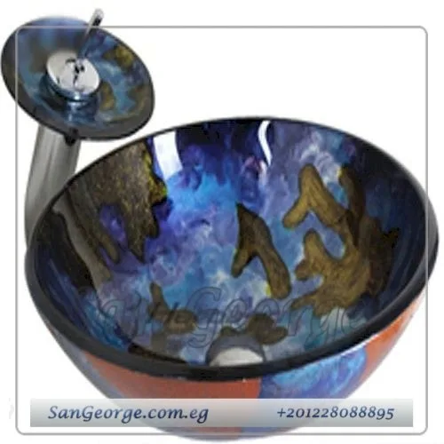 حوض حمام وحده موبيليا خشب معلق 60 سم حوض زجاج Br-Mar-Blk-012