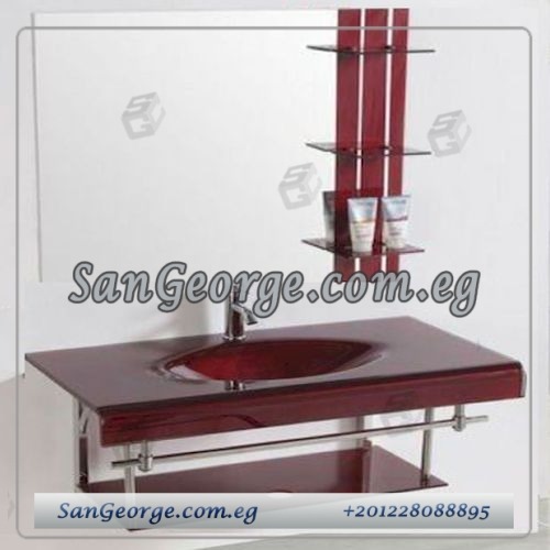 90 Wood Red وحده حوض حمام احمر خشب زجاج 60 سم معلقه من San George Design