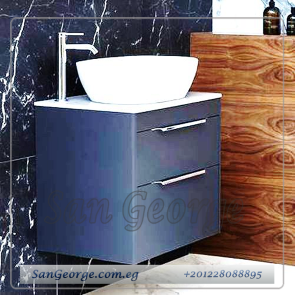 وحده حوض موبيليا خشب 65 سم معلقه 2 درج مع حوض بليزا ابيض MRH-562