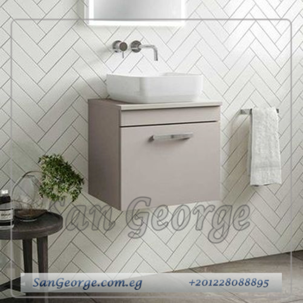 وحده حوض موبيليا خشب 65 سم معلقه 2 درج مع حوض بليزا ابيض MRH-8067