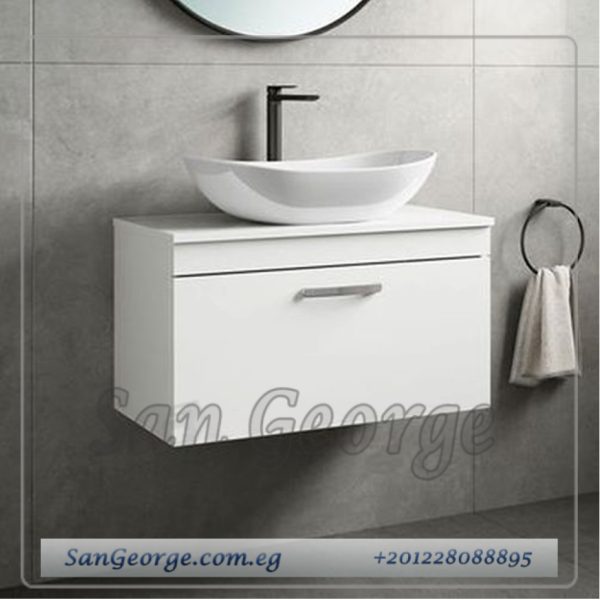 وحده حوض موبيليا خشب 65 سم معلقه 2 درج مع حوض بليزا ابيض MRH-9061