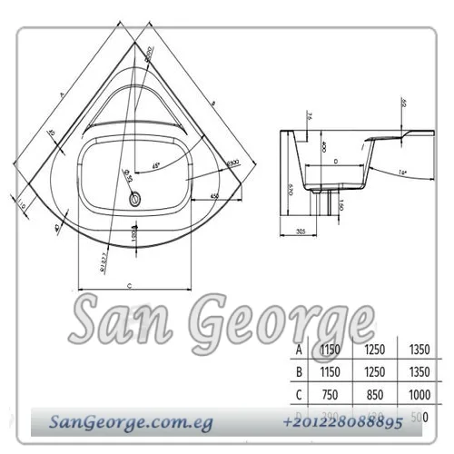 Como كومو 115×115 بانيو من Sanipure ساني بيور
