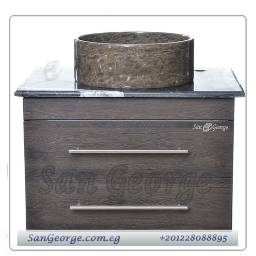 حوض حمام وحده موبيليا خشب معلق 60 سم حوض زجاج Br-Mar-Blk-089حوض رخام