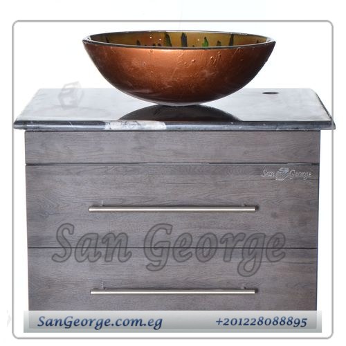 Wooden Real Stone Marble Vanity Unit Vessel Sink Br-Mar-Blk-029