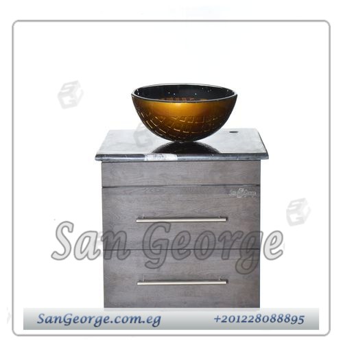 Glass Wood Marble Vanity Unit Br-Mar-Blk-079