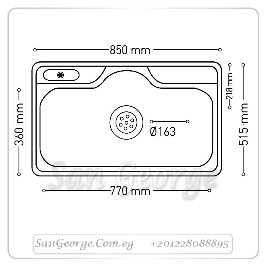 حوض مطبخ استانلس ستيل تركى صرف كوري 51 × 85