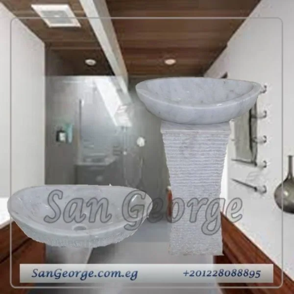 حوض رخام طبيعي مزخرف ابيض Hand Made من San George Design