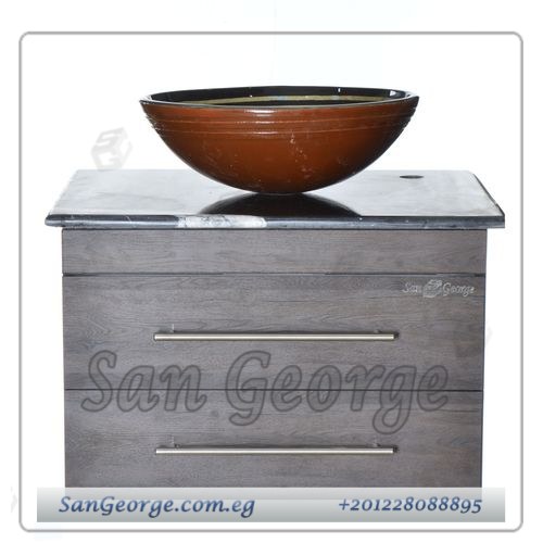 Real Stone Natural Marble Vanity Unit Glass Basin Wood Br-Mar-Blk-087