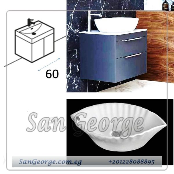 وحده حوض موبيليا خشب 65 سم معلقه 2 درج مع حوض بليزا ابيض MRH-562