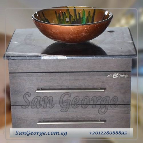Wooden Real Stone Marble Vanity Unit Vessel Sink Br-Mar-Blk-029