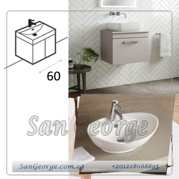 وحده حوض موبيليا خشب 65 سم معلقه 2 درج مع حوض بليزا ابيض MRH-8067