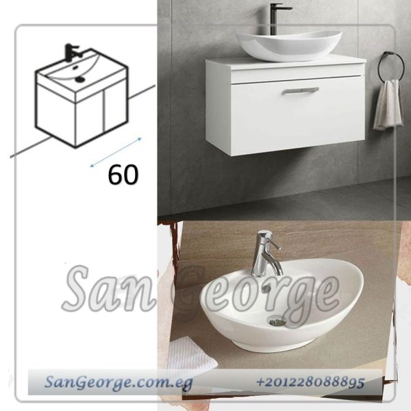 وحده حوض موبيليا خشب 65 سم معلقه 2 درج مع حوض بليزا ابيض MRH-9061