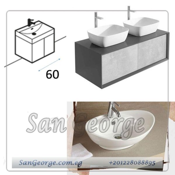 وحده حوض موبيليا خشب 120 سم معلقه 2 درج مع حوض بليزا ابيض MRH-7008