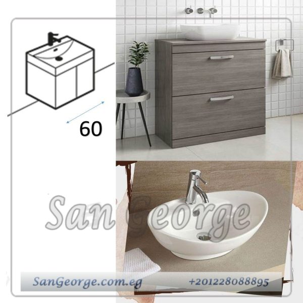 وحده حوض موبيليا خشب 65 سم على الارض 2 درج مع حوض بليزا ابيض MRH-5007