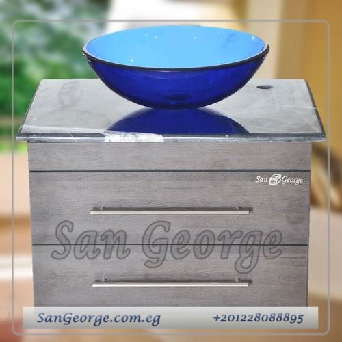وحده موبيليا خشب حمام معلق حوض زجاج 60 سم Br-Mar-Blk-084