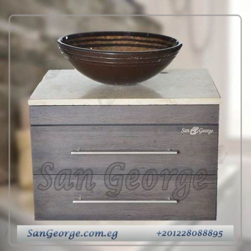 وحده حمام خشب معلق 60 سم حوض زجاج Br-Mar-Bg-081