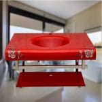 وحده حوض حمام 80 سم نبیتى× احمر زجاج San George Design مستورد مع ارفف و مرايا هديه