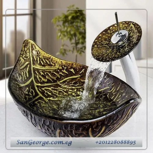 Marble Vanity Unit Glass Basin Wood Br-Mar-Blk-017